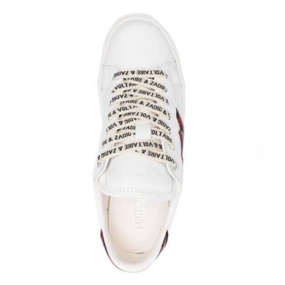 NIB Zadig & Voltaire La Flash Smooth Calfskin Sneakers 38 White Red Lightning 7 - Picture 4 of 13